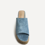Espresso Pale Blue Faux Suede Espadrille Mule Wedges