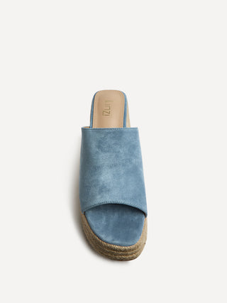 Espresso Pale Blue Faux Suede Espadrille Mule Wedges