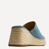 Espresso Pale Blue Faux Suede Espadrille Mule Wedges