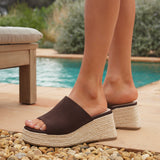 Espresso Brown Faux Suede Espadrille Mule Wedges