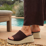 Espresso Brown Faux Suede Espadrille Mule Wedges