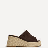Espresso Brown Faux Suede Espadrille Mule Wedges