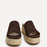 Espresso Brown Faux Suede Espadrille Mule Wedges
