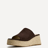 Espresso Brown Faux Suede Espadrille Mule Wedges