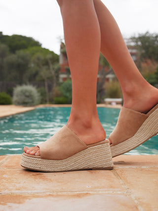 Espresso Mocha Espadrille Mule Wedges
