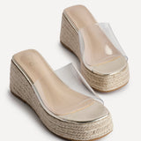 Espresso Perspex Espadrille Mule Wedges