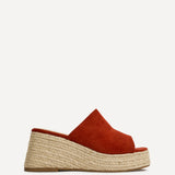 Espresso Rust Faux Suede Espadrille Mule Wedges