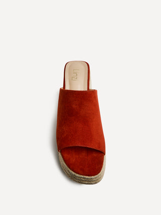 Espresso Rust Faux Suede Espadrille Mule Wedges