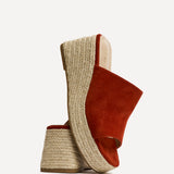 Espresso Rust Faux Suede Espadrille Mule Wedges