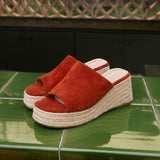 Espresso Rust Faux Suede Espadrille Mule Wedges