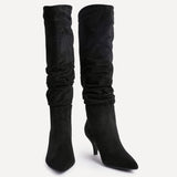 Esteem Black Kitten Heel Long Boots