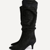 Esteem Black Kitten Heel Long Boots