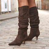 Esteem Brown Kitten Heel Long Boots