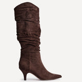 Esteem Brown Kitten Heel Long Boots