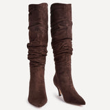 Esteem Brown Kitten Heel Long Boots