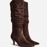 Esteem Brown Kitten Heel Long Boots