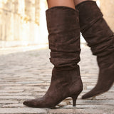 Esteem Brown Kitten Heel Long Boots