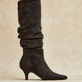 Esteem Grey Kitten Heel Long Boots