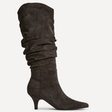 Esteem Grey Kitten Heel Long Boots