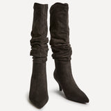 Esteem Grey Kitten Heel Long Boots