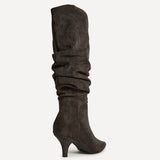 Esteem Grey Kitten Heel Long Boots