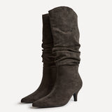 Esteem Grey Kitten Heel Long Boots