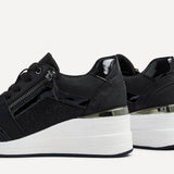 Everett Black Glitter Wedged Trainers