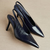 Evoke Navy Faux Leather Sling Back Court Heels