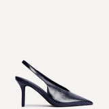 Evoke Navy Faux Leather Sling Back Court Heels