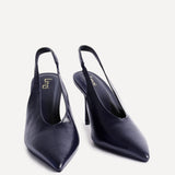 Evoke Navy Faux Leather Sling Back Court Heels