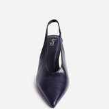 Evoke Navy Faux Leather Sling Back Court Heels