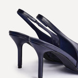 Evoke Navy Faux Leather Sling Back Court Heels