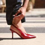 Evoke Red Faux Leather Sling Back Court Heels