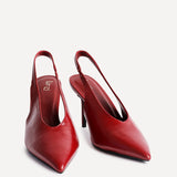 Evoke Red Faux Leather Sling Back Court Heels
