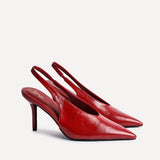 Evoke Red Faux Leather Sling Back Court Heels