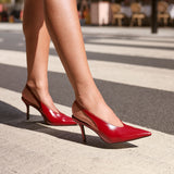 Evoke Red Faux Leather Sling Back Court Heels