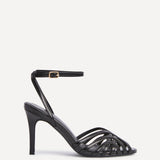 Eros Black Faux Leather Caged Heels