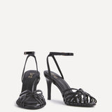 Eros Black Faux Leather Caged Heels