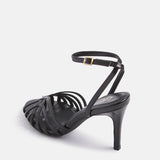 Eros Black Faux Leather Caged Heels
