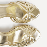 Eros Gold Faux Leather Caged Heels