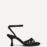 Faro Black Faux Suede Strappy Heeled Sandals