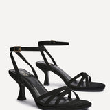 Faro Black Faux Suede Strappy Heeled Sandals
