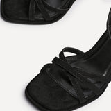 Faro Black Faux Suede Strappy Heeled Sandals