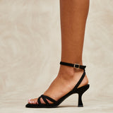 Faro Black Faux Suede Strappy Heeled Sandals