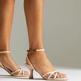 Faro Natural Raffia Strappy Heeled Sandals