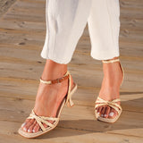 Faro Natural Raffia Strappy Heeled Sandals