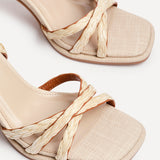 Faro Natural Raffia Strappy Heeled Sandals