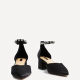 Fearne BlackSatin Diamante Court Heel
