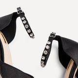 Fearne BlackSatin Diamante Court Heel