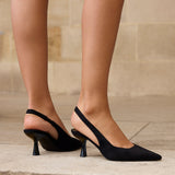 Featured Black Faux Suede Court Heels